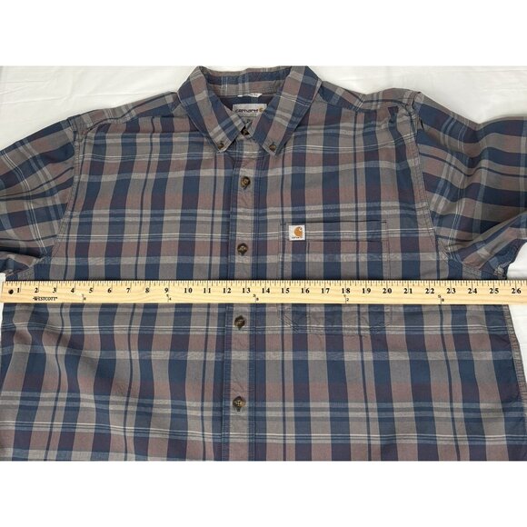 Carhartt Mens XL Relaxed Fit Gray Plaid Long Sleeve Button Down Work Shirt - Picture 12 of 14